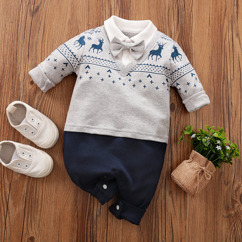 Smart Deer Bow tie baby romper. Bambinos