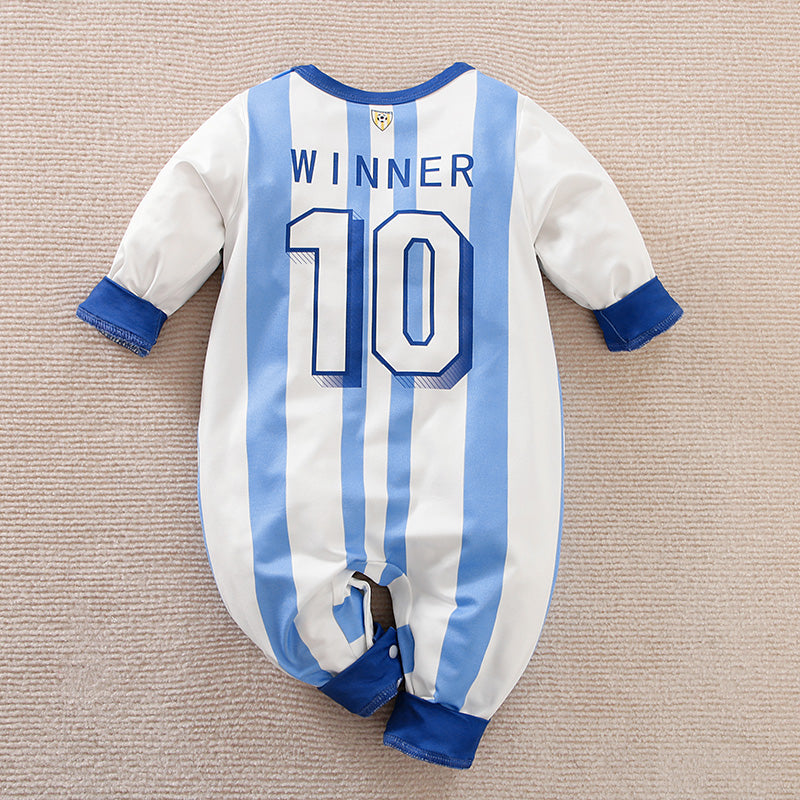 Blue & White Soccer print romper babysuit