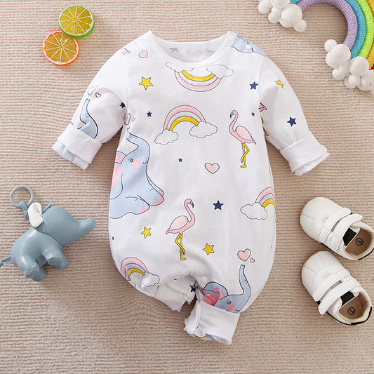 Cute Elephant Pigeon Print Romper Babysuit.