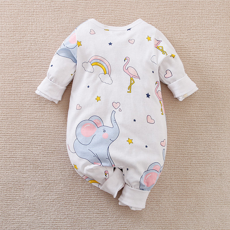 Cute Elephant Pigeon Print Romper Babysuit.