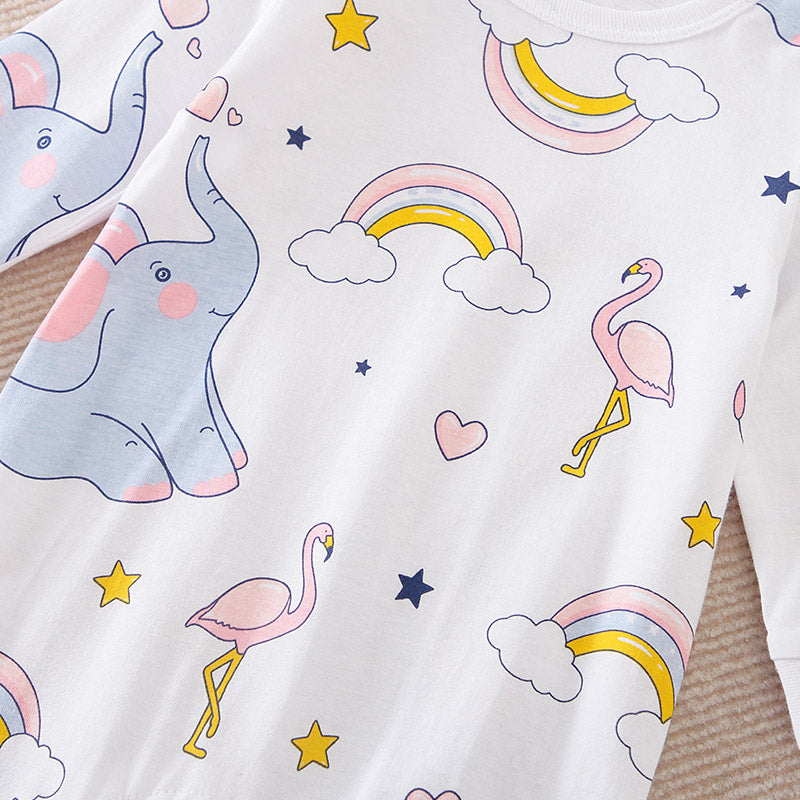 Cute Elephant Pigeon Print Romper Babysuit.