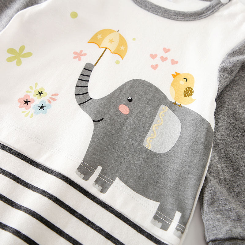 Grey Elephant and yellow sparrow Baby Romper