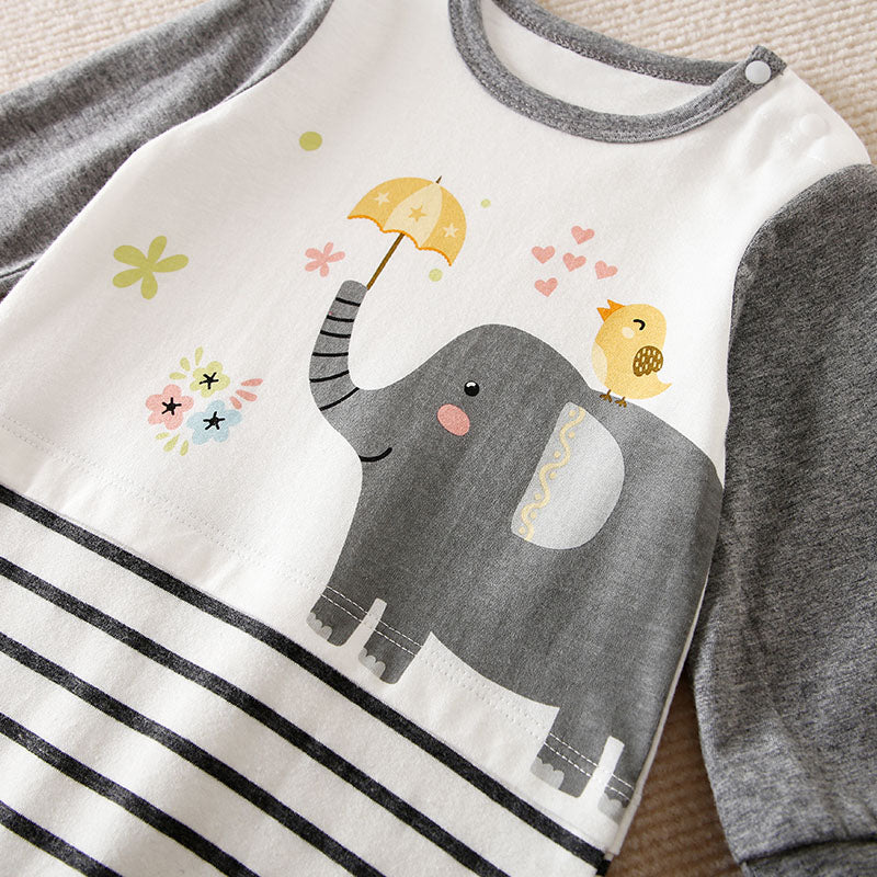 Grey Elephant and yellow sparrow Baby Romper