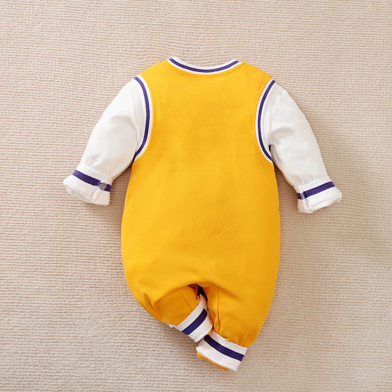 Yellow Basketball print baby Romper