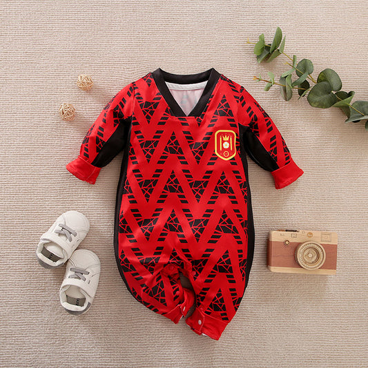 Red print soccer romper babysuit