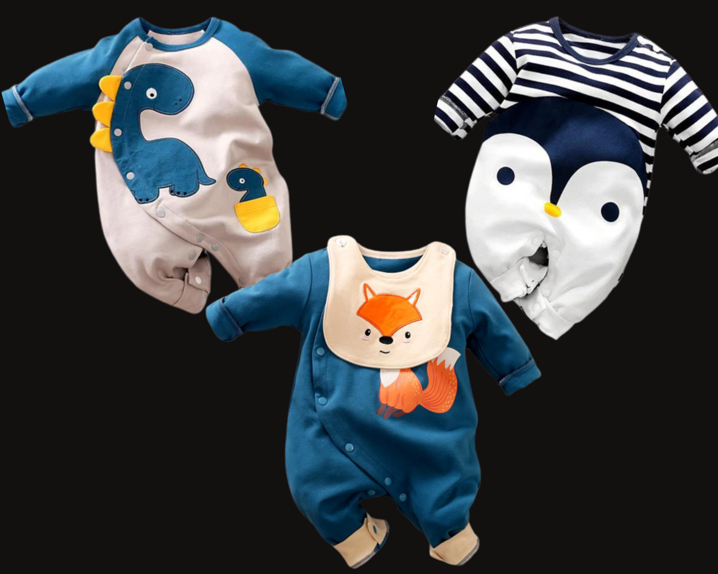 Baby Romper Gift Set Baby Fox Baby Penguin and Baby Dinosaur Romper -3