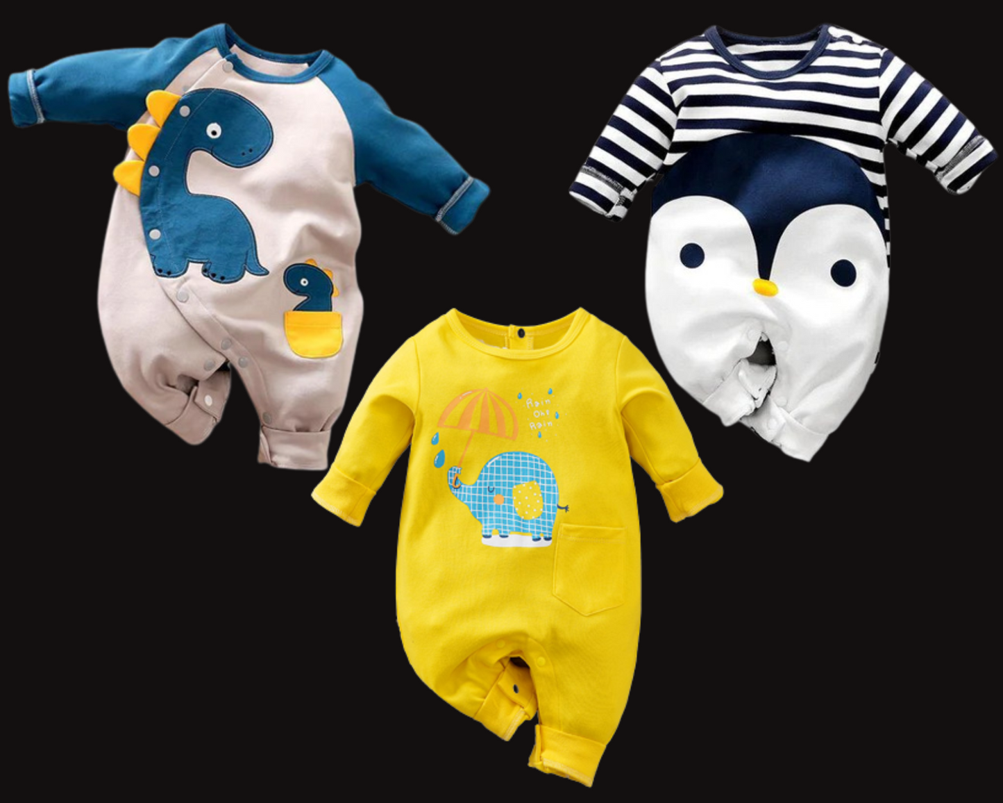 Baby Romper Gift Set Baby Elephant Baby Penguin and Baby Dino Romper -3