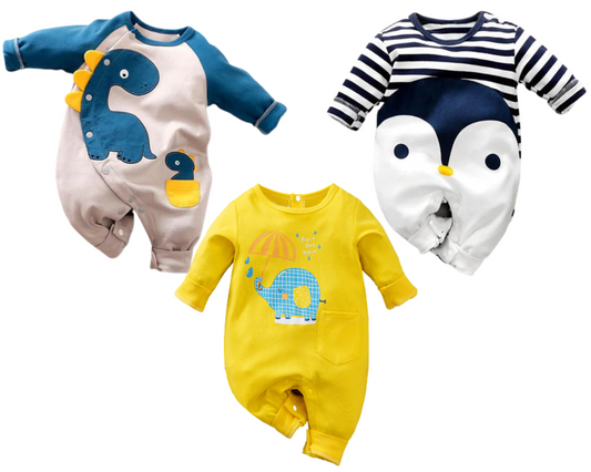 Baby Romper Gift Set Baby Elephant Baby Penguin and Baby Dino Romper -3